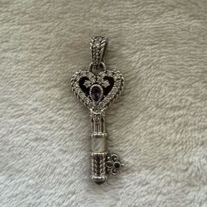 Judith Ripka Silver Key Heart Pendant with Purple Stone